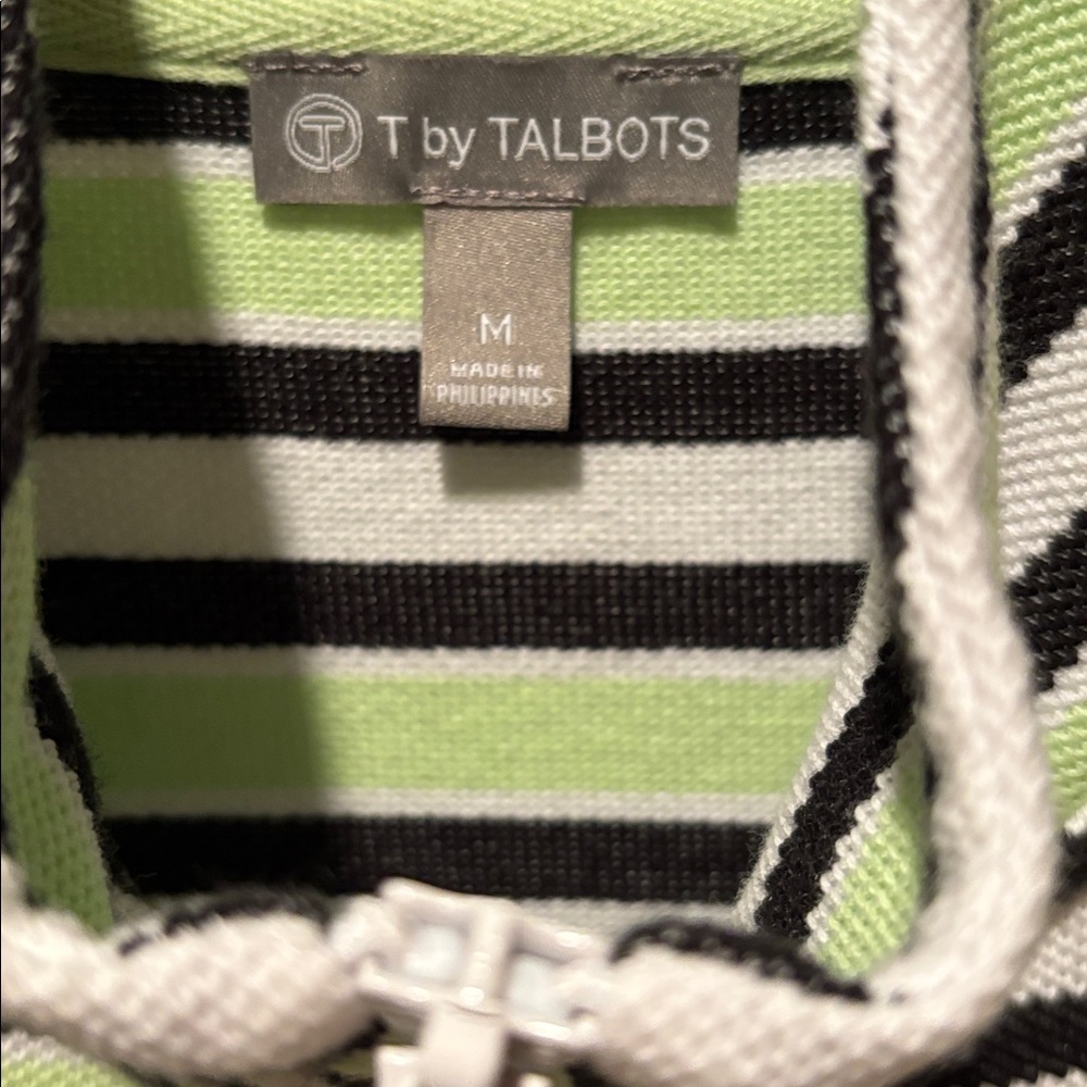 Talbots Black and Green Striped 3/4 Top Size M - Picture 3 of 4